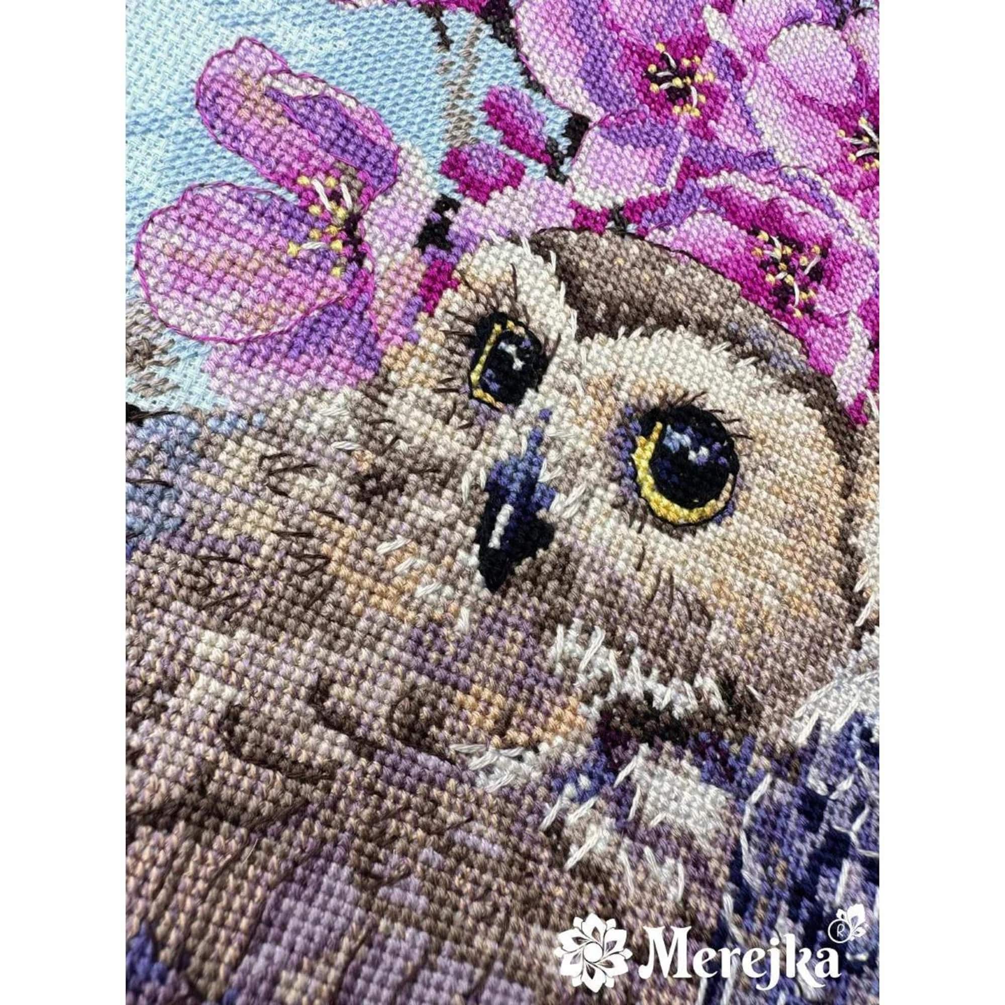 Merejka® Two Owls in Spring Blossom Counted Cross Stitch Kit